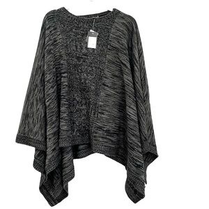 NTW, Laura Plus, Knit Grey Poncho/ Shawl, with Scarf, Size X/1X